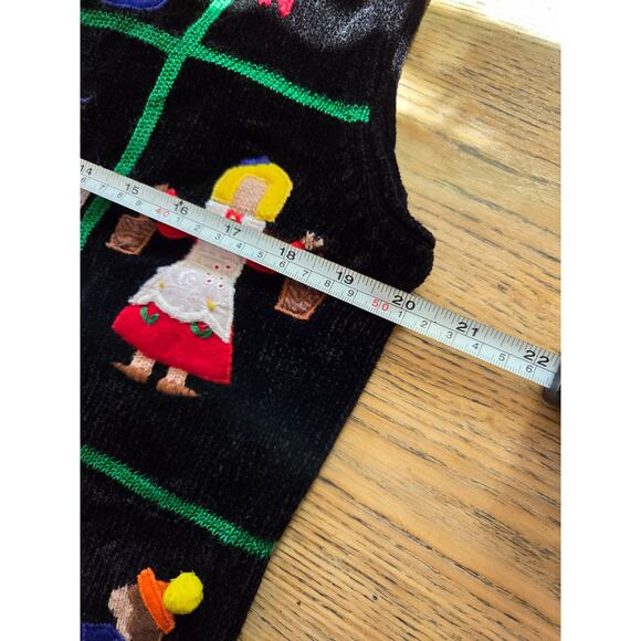 Sharon Young Large 12 Days of Christmas Embroidered VEST Button Up Black - Picture 10 of 10